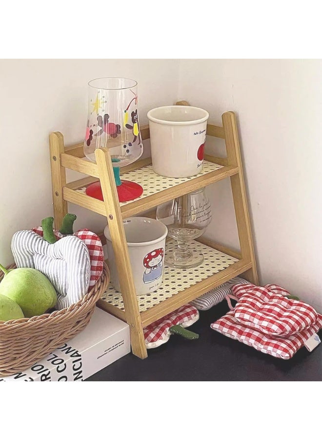 WangPangZi Rattan-Look 2-Tier Coffee Station Organizer, Narrow Mug Holder Countertop, Wicker-Look Tea and Matcha Bar Station Organizer, Bamboo Matcha Stand, Cup Display Shelf, Condiment Storage Rack for Kitchen Counter Cabinet, 2 Tier for Kitchen Condiment, Home, Office - Image 4