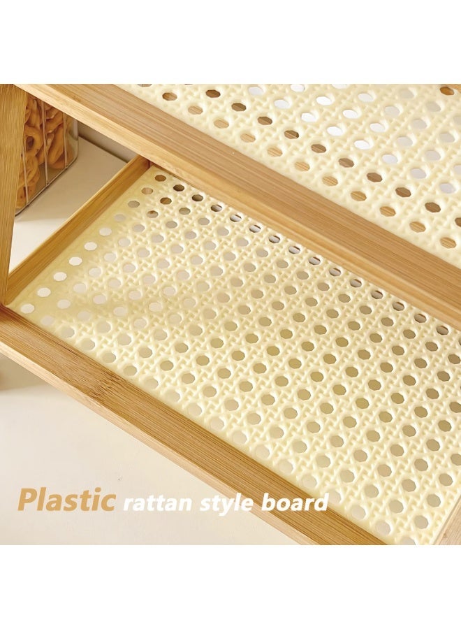 WangPangZi Rattan-Look 2-Tier Coffee Station Organizer, Narrow Mug Holder Countertop, Wicker-Look Tea and Matcha Bar Station Organizer, Bamboo Matcha Stand, Cup Display Shelf, Condiment Storage Rack for Kitchen Counter Cabinet, 2 Tier for Kitchen Condiment, Home, Office - Image 3