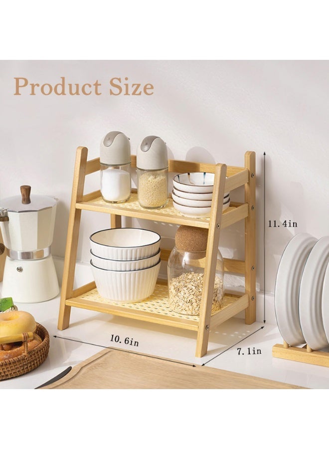 WangPangZi Rattan-Look 2-Tier Coffee Station Organizer, Narrow Mug Holder Countertop, Wicker-Look Tea and Matcha Bar Station Organizer, Bamboo Matcha Stand, Cup Display Shelf, Condiment Storage Rack for Kitchen Counter Cabinet, 2 Tier for Kitchen Condiment, Home, Office - Image 2