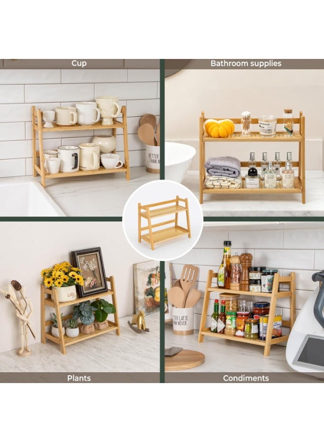 WangPangZi Rattan-Look 2-Tier Coffee Station Organizer, Narrow Mug Holder Countertop, Wicker-Look Tea and Matcha Bar Station Organizer, Bamboo Matcha Stand, Cup Display Shelf, Condiment Storage Rack for Kitchen Counter Cabinet, 2 Tier for Kitchen Condiment, Home, Office - Image 5