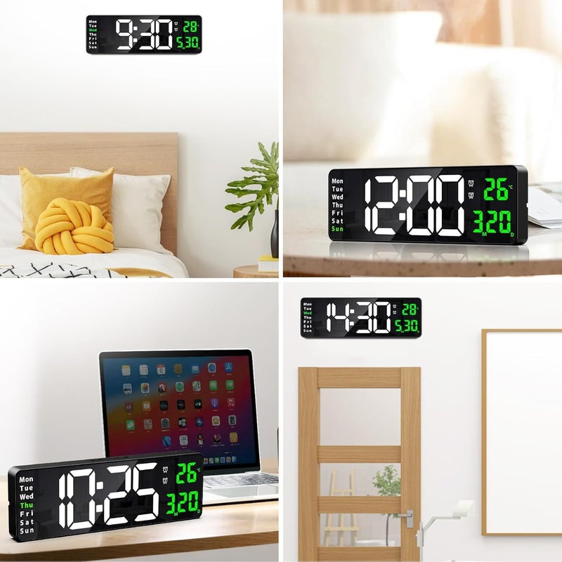 BluBasket 1 Pc Silent Digital Wall Clock Large Display 162 Inch with Date Week Temperature LED Clock with Remote Control for Living Room Decor Office Kitchen Countdown White DigitGreen - Image 2
