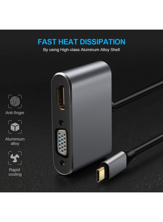 Chen For Type-c To Hdmi Vga Converter Two-in-one Adapter Aluminum Alloy Dual-screen With Display Docking Station-Color:Type C To Hdmi+vga - Image 5