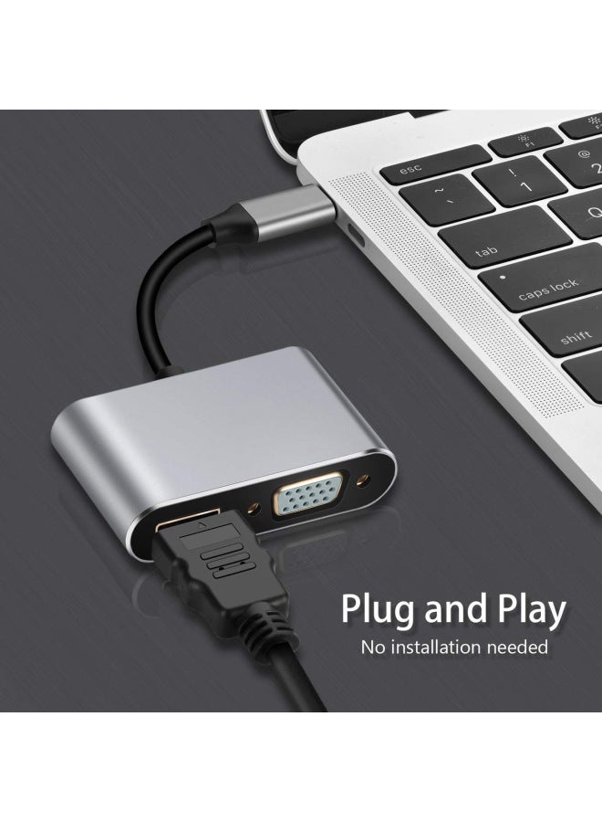 Chen For Type-c To Hdmi Vga Converter Two-in-one Adapter Aluminum Alloy Dual-screen With Display Docking Station-Color:Type C To Hdmi+vga - Image 4