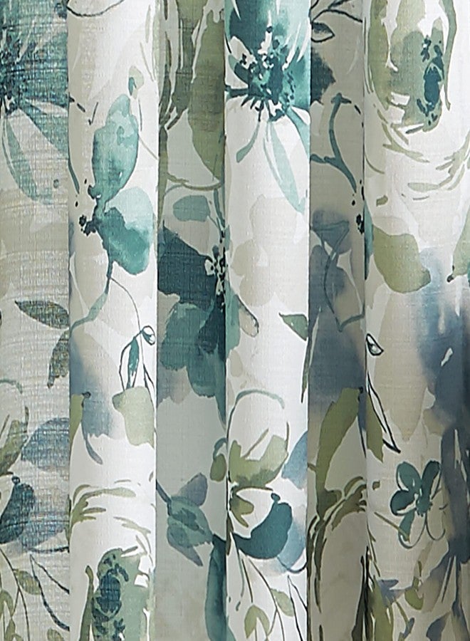 CHF Watercolor Floral Print Single Curtain Panel - Flip Over Rod Pocket Design - 50" x 63", Aqua - Image 5