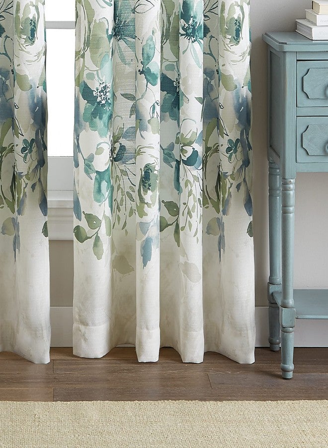 CHF Watercolor Floral Print Single Curtain Panel - Flip Over Rod Pocket Design - 50" x 63", Aqua - Image 2