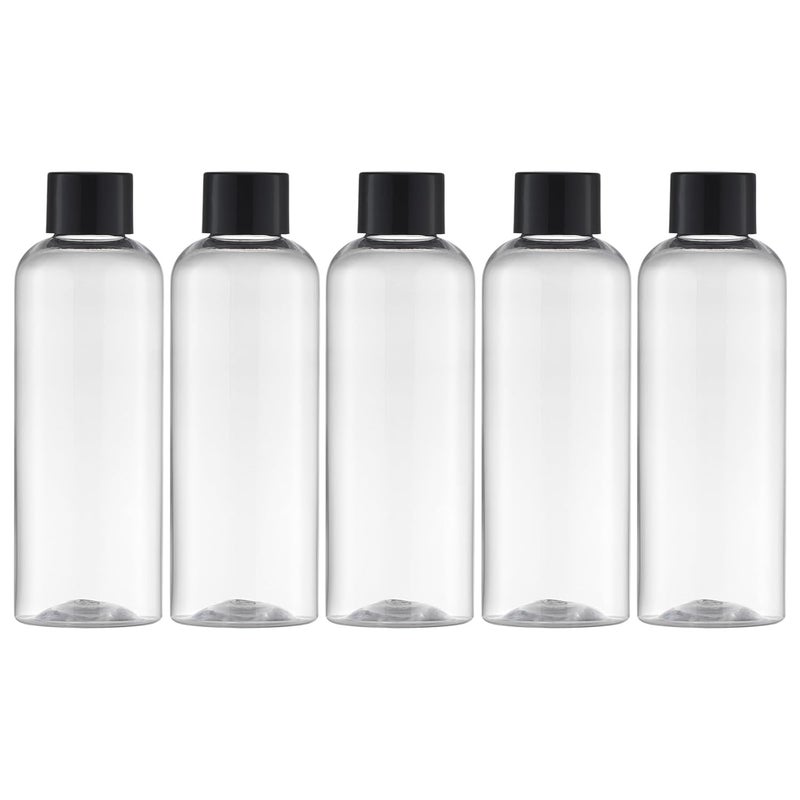 MADHYA 4pcs Refillable Clear Empty Plastic Travel Bottles 200ml, Travel Size Containers for Shampoo, Mouthwash, Toiletries, Oils, Lotion, Cream Bottles with Black Screw Cap, Transparent - Image 1