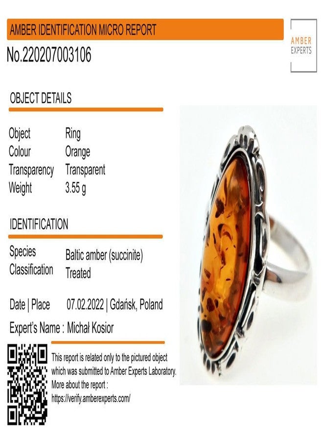 هوليداي غفت شوب خاتم من الفضة الإسترلينية والعنبر العسلي البلطيقي من متجر هدايا العطلات - مقاس 6 - Image 4