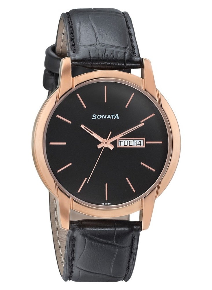 Sonata - Sonata Leather Band Analog Wrist Watch 77031WL05 - 41 mm - Image 1