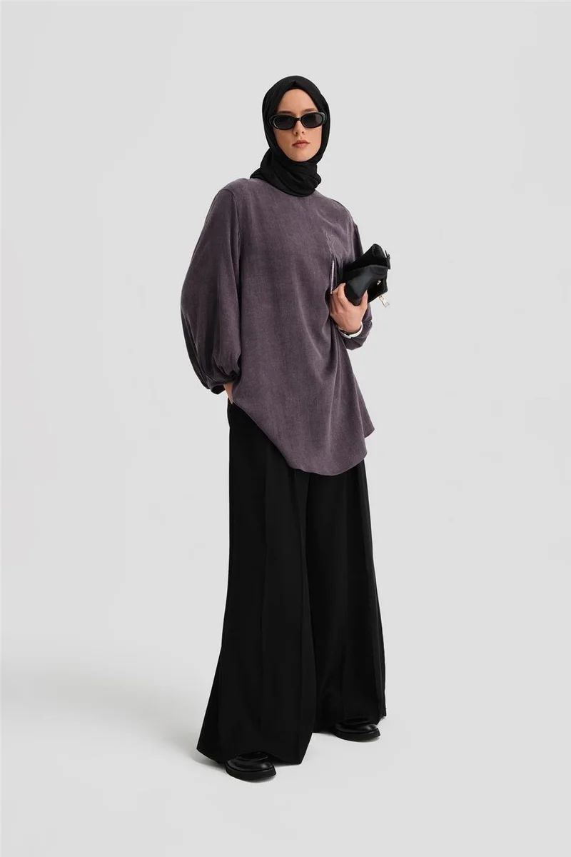 ARMINE Glittery Flower Appliqued Cupra Tunic 24K4303 Purple