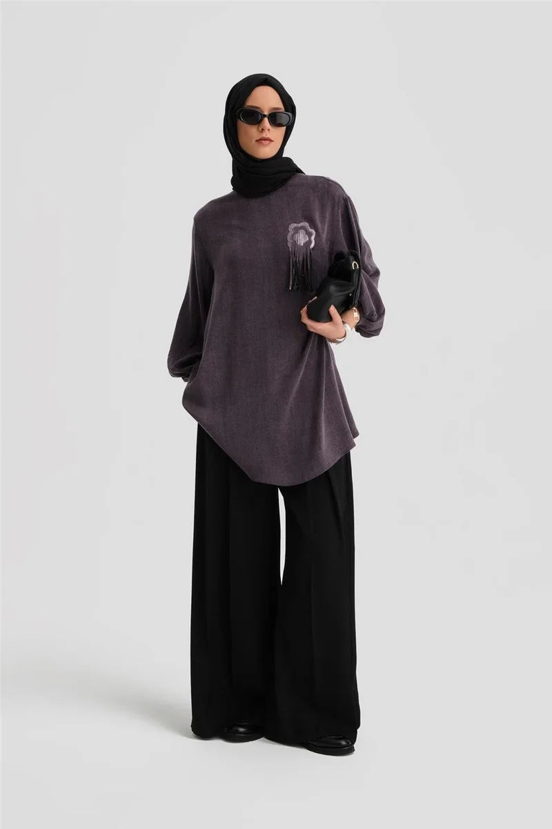 ARMINE Glittery Flower Appliqued Cupra Tunic 24K4303 Purple