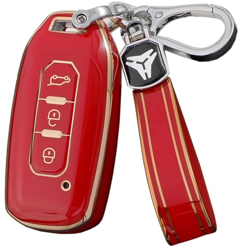 SANRILY Golden-Edge Soft Key Fob Cover for Ford Territory 2023 2022 2021 Titanium EV Key Keyless 3 Button Key Case Shell with TPU Keychain Red - Image 1