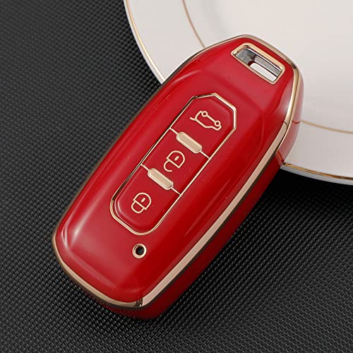 SANRILY Golden-Edge Soft Key Fob Cover for Ford Territory 2023 2022 2021 Titanium EV Key Keyless 3 Button Key Case Shell with TPU Keychain Red - Image 3