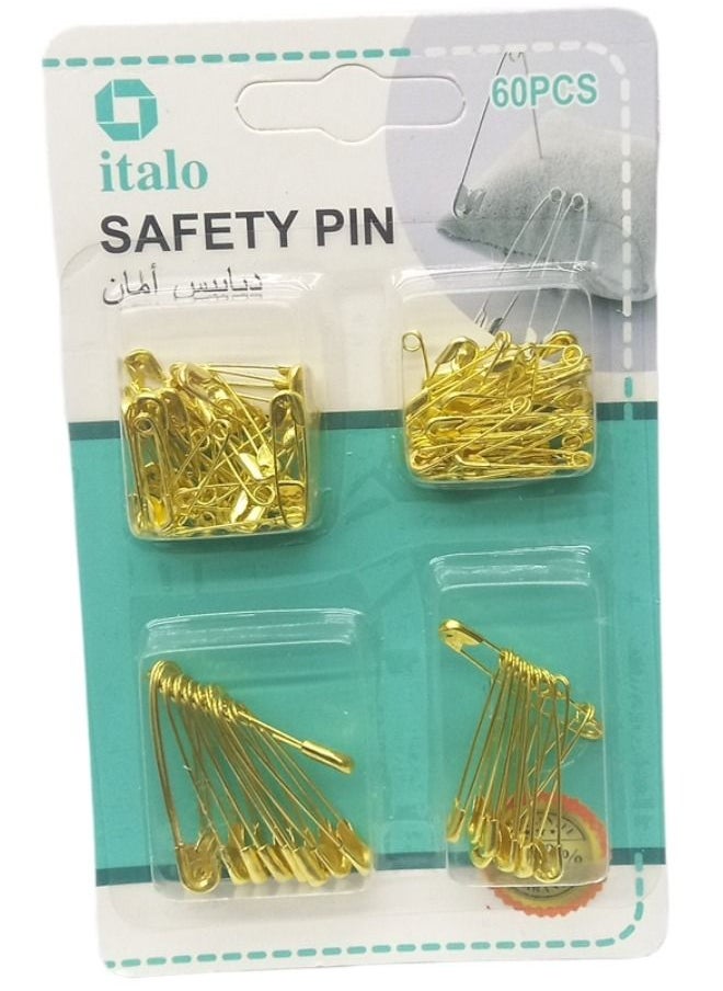 ITALO 60 Piece Mix Size Safety Pin Set Gold Color General Purpose  - Image 2