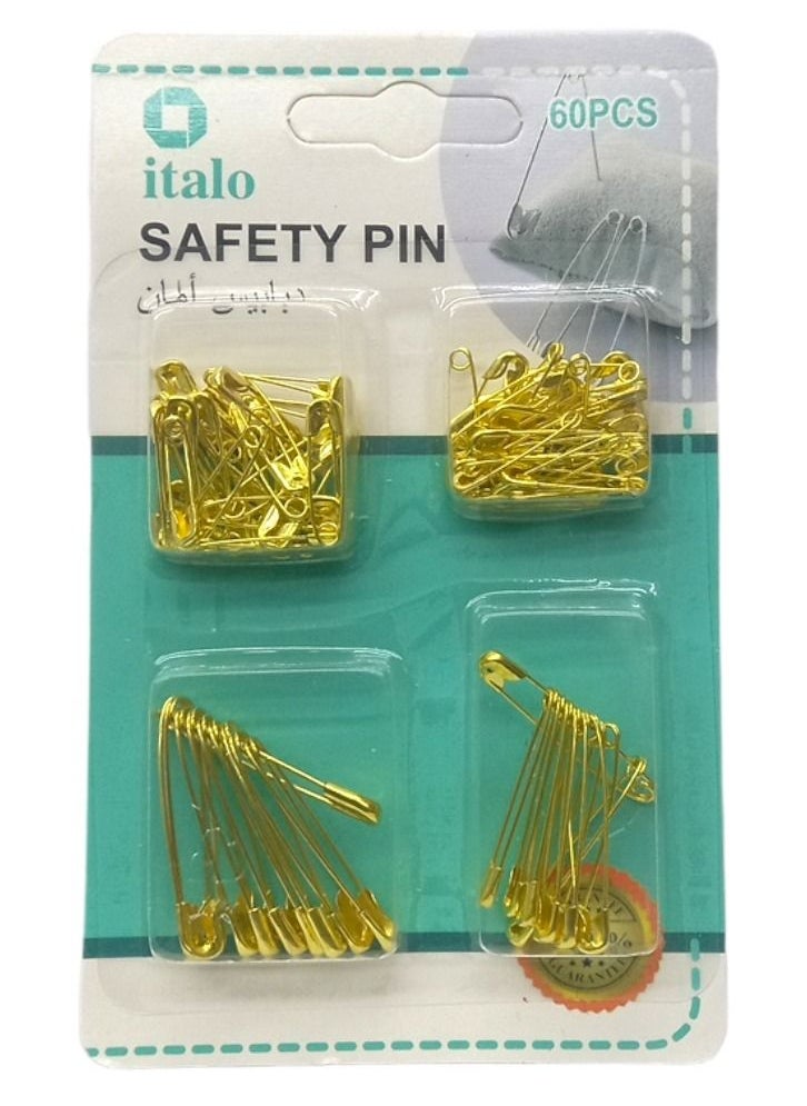 ITALO 60 Piece Mix Size Safety Pin Set Gold Color General Purpose  - Image 1