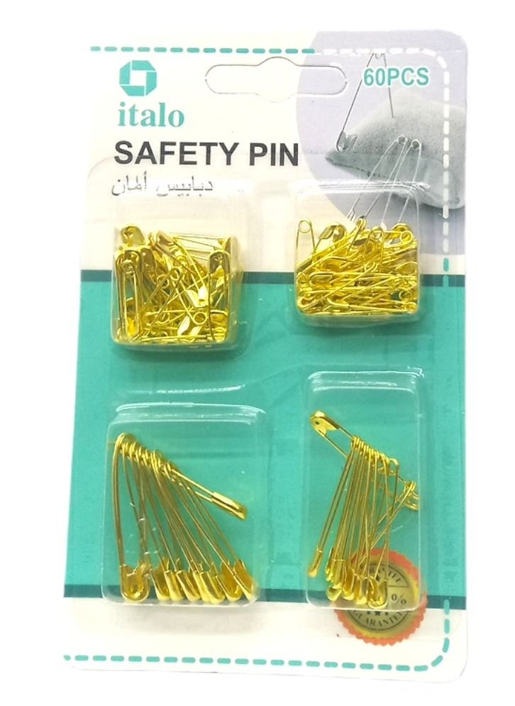 ITALO 60 Piece Mix Size Safety Pin Set Gold Color General Purpose  - Image 3