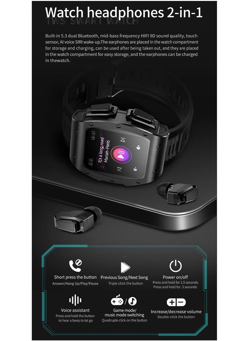 AROAQ - JM09 TWS Smart Watch Wireless Earphones 2 in 1 Bluetooth Call Earphones Music Playing Sports Fitness - Image 1