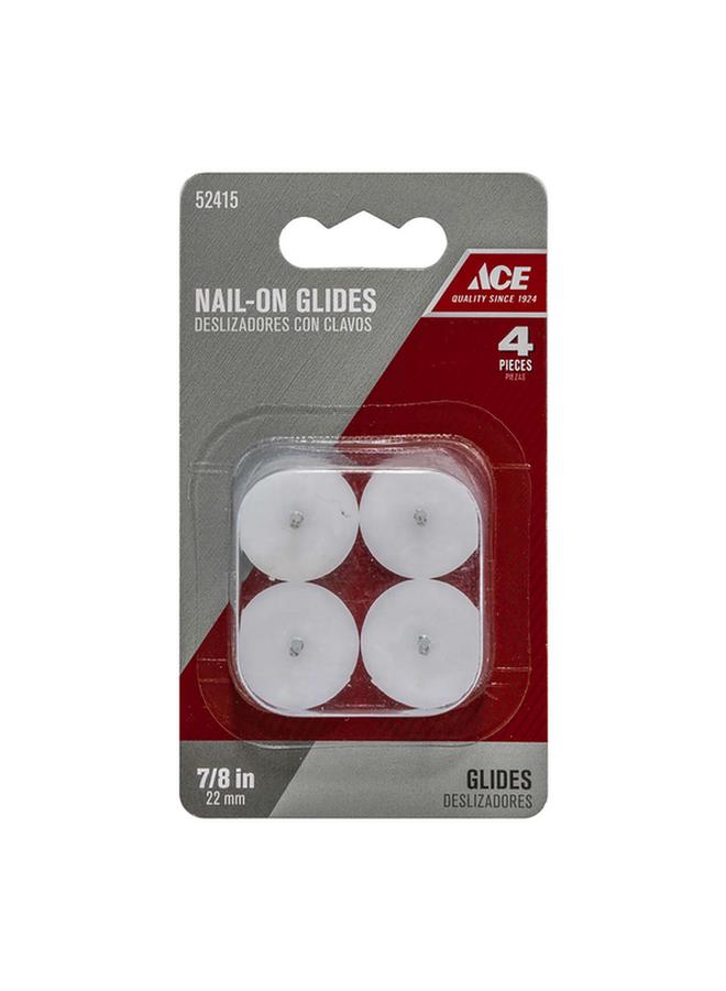 ACE 4-Piece Nail-On Nylon Glides White 22mm 