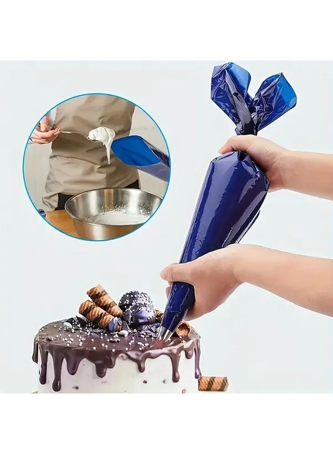 Dark Blue Reusable Cake Piping Bags Set 22pcs With Storage Drum - Image 1