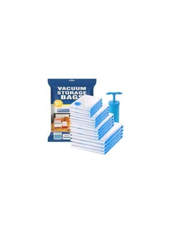BJM 10-Pack Reusable Vacuum Storage Bags White/Blue 