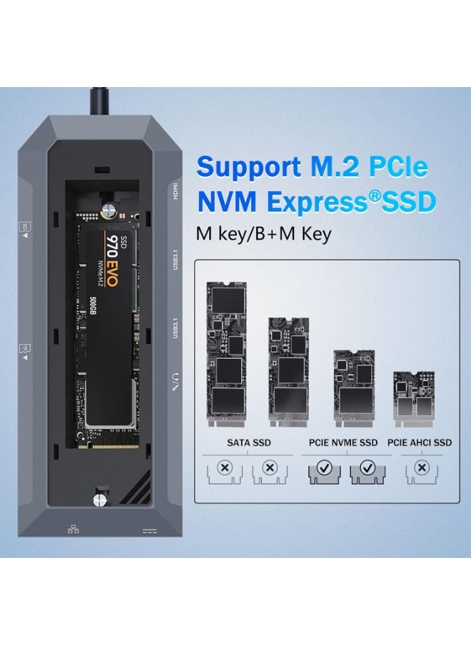 ريدراجون موزع USB-C 9 في 1 مع حاوية SSD لـ M.2 NVMe، موزع HDMI بدقة 4K بمعدل 60 هرتز، شحن PD بقوة 100 وات، إيثرنت بسرعة 1 جيجابت في الثانية، منفذا USB-A 3.1 بسرعة 10 جيجابت في الثانية، قارئ بطاقات SD/TF، ​​صوت 3.5 مم لأجهزة MacBook Pro/XPS/Dell/المزيد  - Image 3