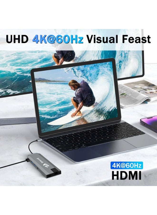 ريدراجون موزع USB-C 9 في 1 مع حاوية SSD لـ M.2 NVMe، موزع HDMI بدقة 4K بمعدل 60 هرتز، شحن PD بقوة 100 وات، إيثرنت بسرعة 1 جيجابت في الثانية، منفذا USB-A 3.1 بسرعة 10 جيجابت في الثانية، قارئ بطاقات SD/TF، ​​صوت 3.5 مم لأجهزة MacBook Pro/XPS/Dell/المزيد  - Image 4