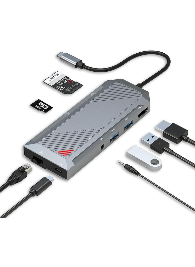 ريدراجون موزع USB-C 9 في 1 مع حاوية SSD لـ M.2 NVMe، موزع HDMI بدقة 4K بمعدل 60 هرتز، شحن PD بقوة 100 وات، إيثرنت بسرعة 1 جيجابت في الثانية، منفذا USB-A 3.1 بسرعة 10 جيجابت في الثانية، قارئ بطاقات SD/TF، ​​صوت 3.5 مم لأجهزة MacBook Pro/XPS/Dell/المزيد  - Image 1
