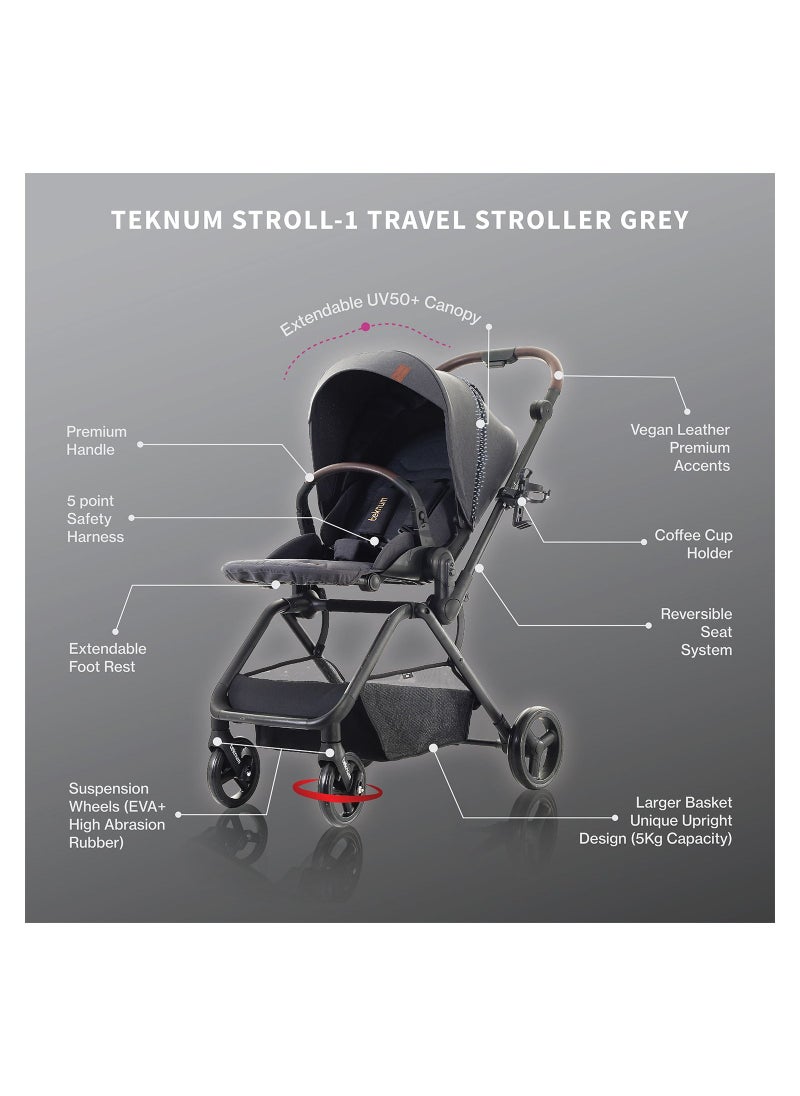 TEKNUM Stroll - 1 Travel System With Reversible Stroller And Compacto Baby Car Seat - Grey  - Image 5