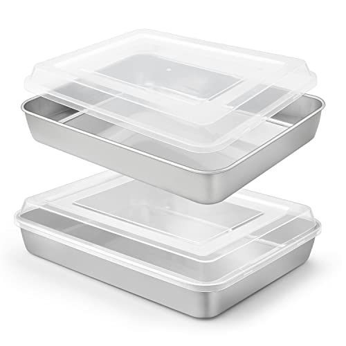 Herogo Baking Pan with Lid, 9 x 12 Inch Stainless Steel Lasagna Pan Deep, Rectangle Cakes Bakeware with Lid for Brownies Casseroles, Dishwasher Safe - Image 1
