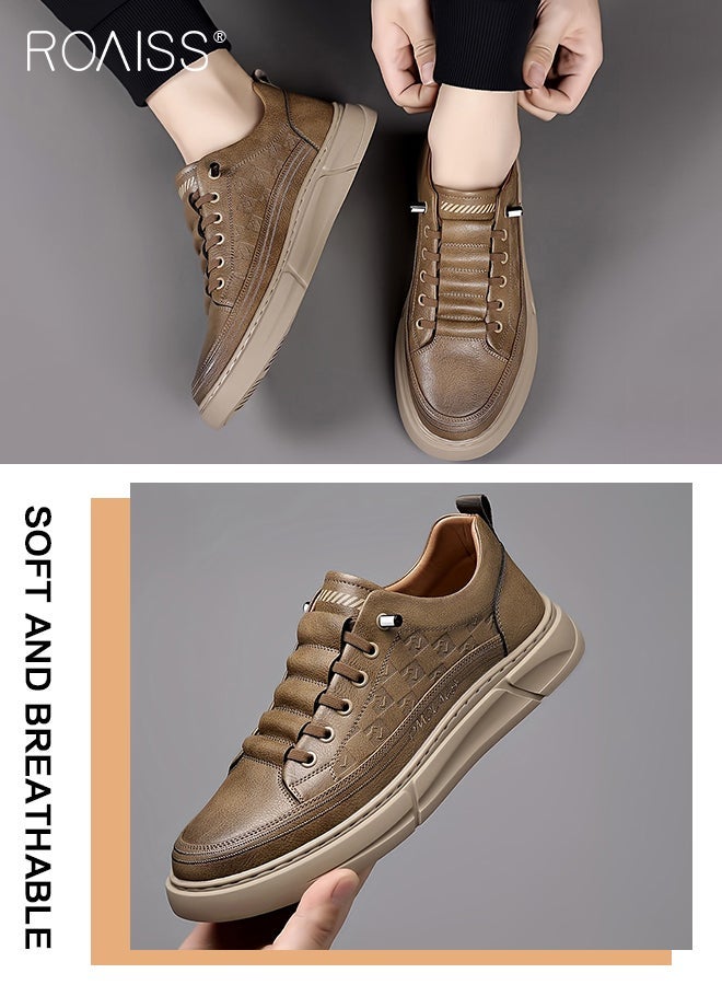 roaiss Men's Genuine Leather Retro Fashion Slip-On Sneakers Men's Soft-Soled Comfortable Non-slip Casual Shoes Daily Commuting Breathable Formal Loafers Brown - Image 4