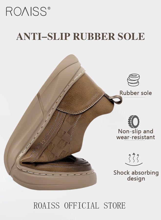 roaiss Men's Genuine Leather Retro Fashion Slip-On Sneakers Men's Soft-Soled Comfortable Non-slip Casual Shoes Daily Commuting Breathable Formal Loafers Brown - Image 5