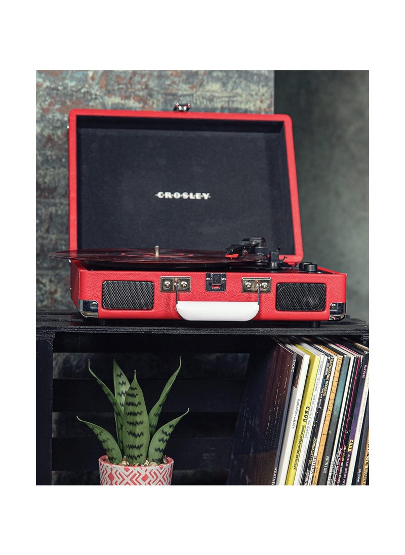 Crosley - Crosley CR8005DP-RE1 Cruiser Plus Vintage 3-Speed Bluetooth in/Out Suitcase Turntable, Red - Image 1