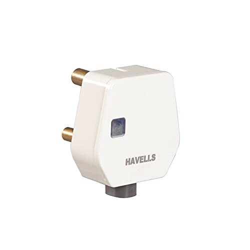 Havells Polycarbonate 16A 3 Pin Flat Plug Top with Indicator Constituting Heavy Brass Parts and Longer Durability,Elegent Design with Glossy Finish,Cord Grip Provided to Hold the Flexible Cable(White) - Image 1