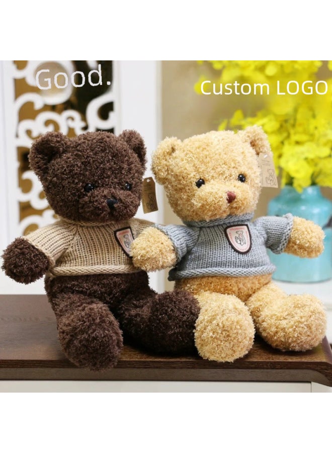 Vintage Sweater Teddy Bear Heart Hugging Seaweed Velvet Velvet Dressing Doll Logo Plush Toy-Color:Rose Velvet Twist Green Sweater-Height:30cm