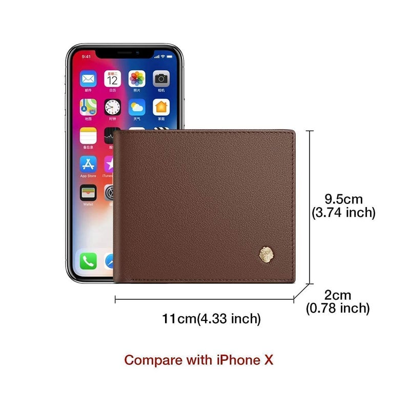 LAORENTOU Genuine Leather Wallets for Men Short Billfold Wallet with Zipper Pocket Mens Clutch Wallet Purses Credit Card Holders Gift for Father Day (01 Brown) - Image 2