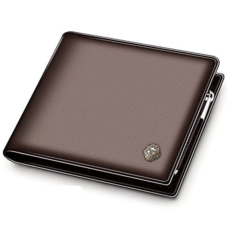 LAORENTOU Genuine Leather Wallets for Men Short Billfold Wallet with Zipper Pocket Mens Clutch Wallet Purses Credit Card Holders Gift for Father Day (01 Brown) - Image 1