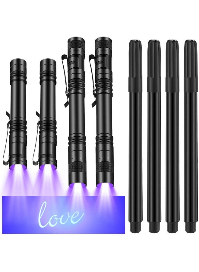 Tegeme 8 Pcs Uv Pen Light Set 4 Invisible Ink Pen 4 Mini Uv Flashlights Blacklight Pen Spy Marker Disappearing Ink Pen Portable Black Light For Kids Gift Secret Message Escape Room Party Favors  - Image 1