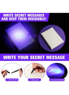 Tegeme 8 Pcs Uv Pen Light Set 4 Invisible Ink Pen 4 Mini Uv Flashlights Blacklight Pen Spy Marker Disappearing Ink Pen Portable Black Light For Kids Gift Secret Message Escape Room Party Favors  - Image 4