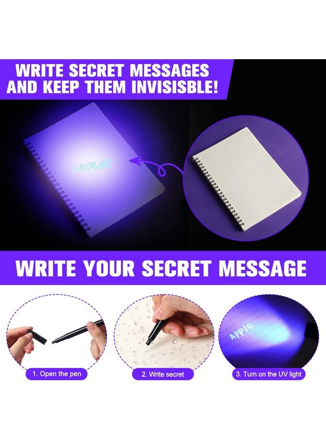 Tegeme 8 Pcs Uv Pen Light Set 4 Invisible Ink Pen 4 Mini Uv Flashlights Blacklight Pen Spy Marker Disappearing Ink Pen Portable Black Light For Kids Gift Secret Message Escape Room Party Favors  - Image 4