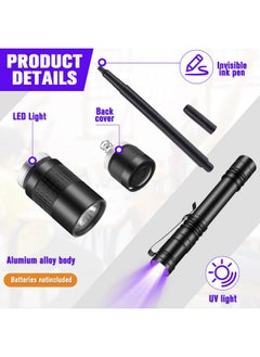 Tegeme 8 Pcs Uv Pen Light Set 4 Invisible Ink Pen 4 Mini Uv Flashlights Blacklight Pen Spy Marker Disappearing Ink Pen Portable Black Light For Kids Gift Secret Message Escape Room Party Favors  - Image 2