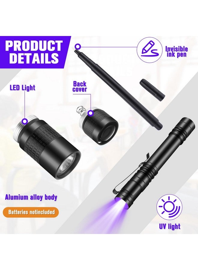 Tegeme 8 Pcs Uv Pen Light Set 4 Invisible Ink Pen 4 Mini Uv Flashlights Blacklight Pen Spy Marker Disappearing Ink Pen Portable Black Light For Kids Gift Secret Message Escape Room Party Favors  - Image 2