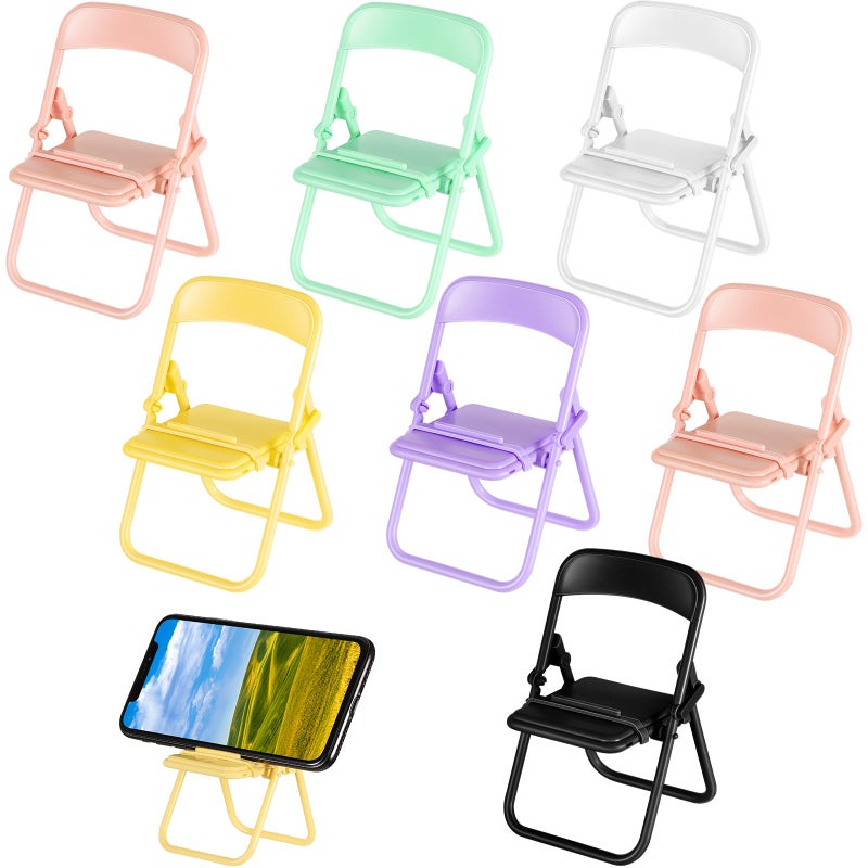 Flutesan 7 Pcs Mini Folding Chair Cell Phone Stand Desktop Foldable Mobile Phone Holder Folding Chair Cradle for Desk (Candy) - Image 1