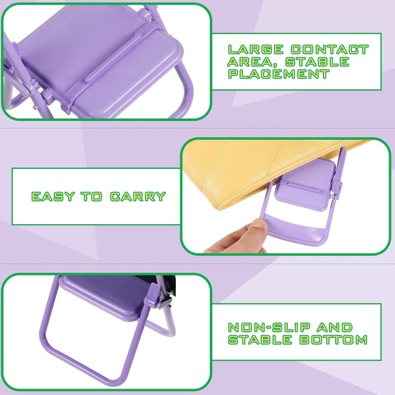 Flutesan 7 Pcs Mini Folding Chair Cell Phone Stand Desktop Foldable Mobile Phone Holder Folding Chair Cradle for Desk (Candy) - Image 3