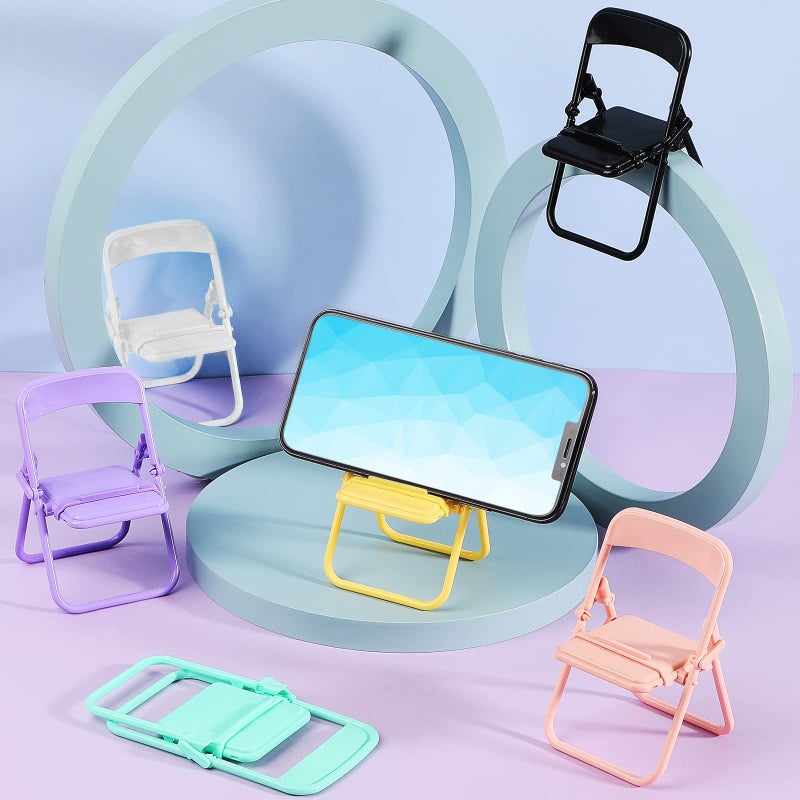 Flutesan 7 Pcs Mini Folding Chair Cell Phone Stand Desktop Foldable Mobile Phone Holder Folding Chair Cradle for Desk (Candy) - Image 4