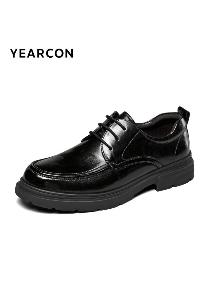 YEARCON Yierkang Men's Shoes, Round Toe Leather Shoes, Lace-up Business Formal Shoes, Fashionable Commuter Loafers, 97121w Black, Size 38 - Image 2