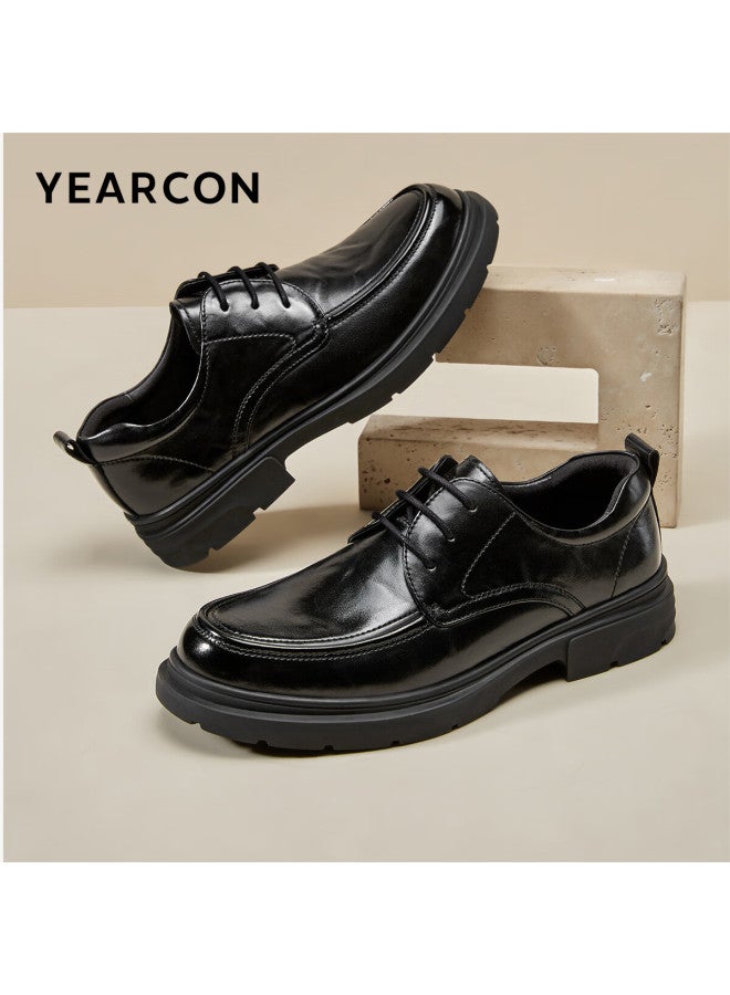 YEARCON Yierkang Men's Shoes, Round Toe Leather Shoes, Lace-up Business Formal Shoes, Fashionable Commuter Loafers, 97121w Black, Size 38 - Image 1