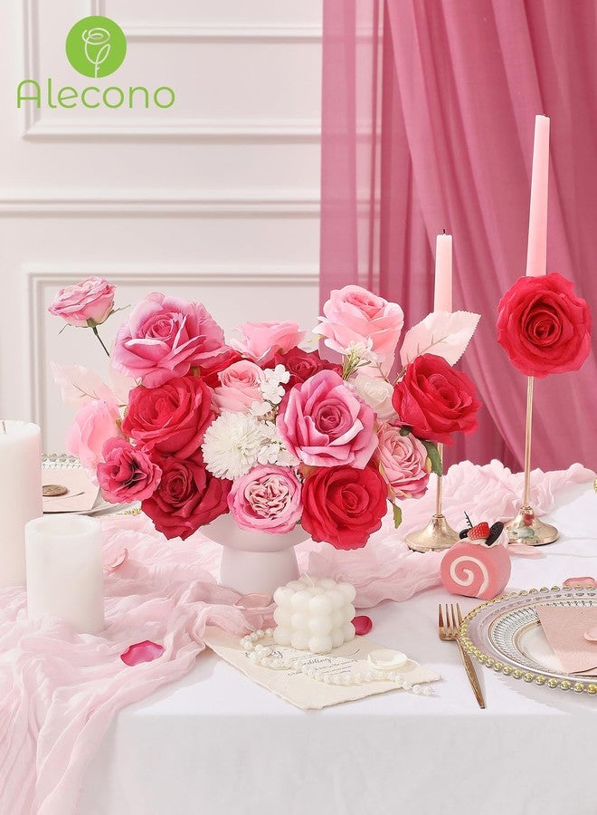 Alecono Artificial Flowers, Hot Pink Fake Flowers Combo Box with Stems for DIY Wedding Bridal Bouquets, Cake Home Decor Indoor Outdoor - Image 2