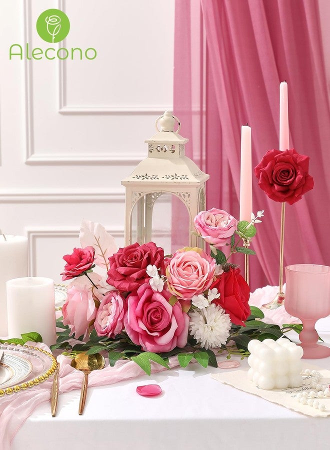 Alecono Artificial Flowers, Hot Pink Fake Flowers Combo Box with Stems for DIY Wedding Bridal Bouquets, Cake Home Decor Indoor Outdoor - Image 4
