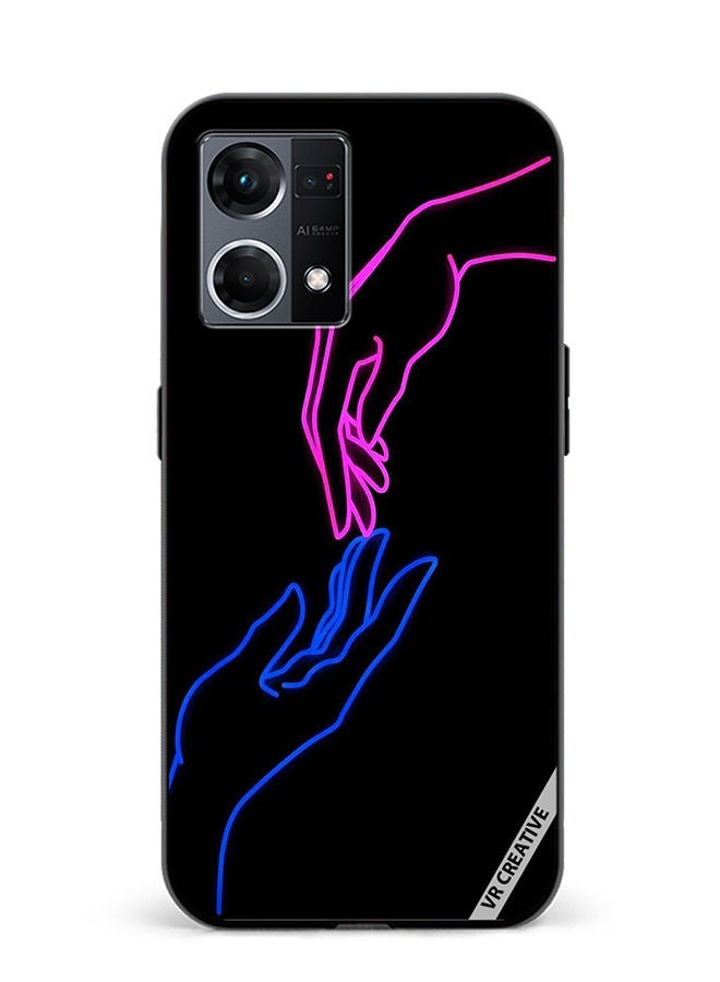 VR CREATIVE Protective Case Cover For Oppo Reno8 4G Hands In Neon Lights Design Multicolour - Image 1