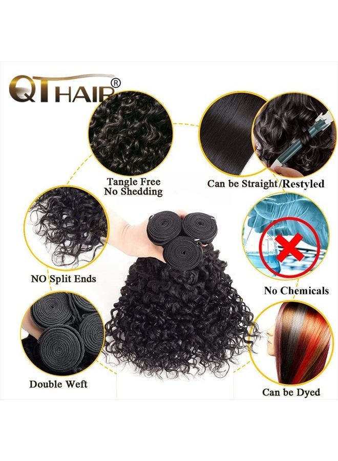 QTHAIR 10a موجة مائية برازيلية من شعر الإنسان (16" 14" 12"، 300غ، أسود طبيعي) شعر برازيلية عذراء 100% غير معالجة، حزم شعر بشري موجة مائية - Image 3