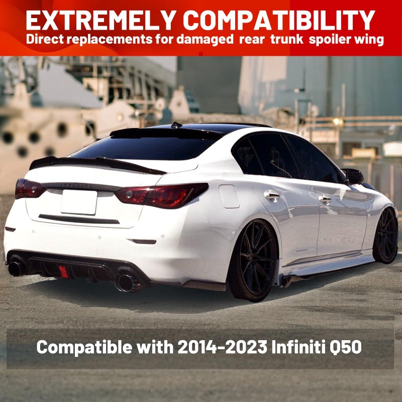 ECOTRIC Rear Trunk Duckbill Spoiler Wing Compatible with 2014-2024 Infiniti Q50, Carbon Fiber Printing Spoiler H Style Duckbill - Image 3